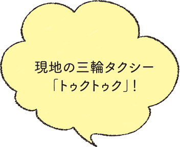 現地の三輪タクシー「トゥクトゥク」!