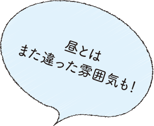 昼とはまた違った雰囲気も!